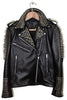 Dominant Spiked Leather Biker Jacket Steampunk Gothic Silver Studs & Brando Lapel Collar